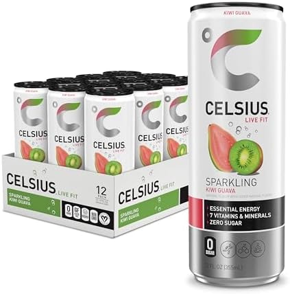 CELSIUS Sparkling Kiwi Guava, Sugar Free Energy Drink, 12 Fl Oz (Pack of 12)