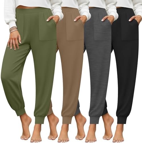 Yearntown 4 Pack Women's Joggers Lounge Yoga Pants with Pockets 4Color L