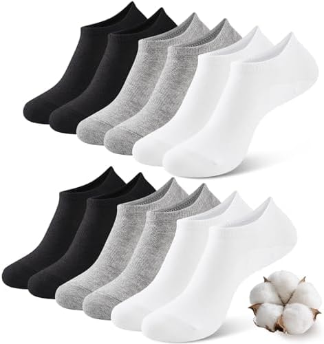 SukModen No Show Socks Women Men Non Slip Invisible Liners for Flats Breathable Cotton Low Cut Ankle Socks 6 Pairs Gift Box, Size 5-8 WBG
