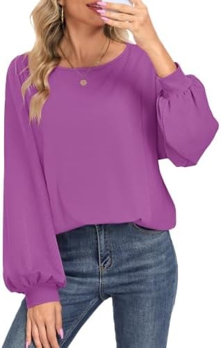 MOLERANI Waffle Knit Tops Women Long Sleeve Casual Fall Shirts,Purple,XL
