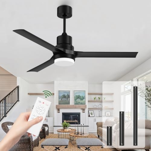 Obabala Outdoor Ceiling Fans with Lights, 52 Inch Black Ceiling Fan with Light and Remote 3 Color 6 Speed Adjustable, Noiseless DC Motor for Indoor Outdoor Patio Farmhouse Bedroom
