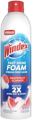 Windex Fast Shine Foam Glass Cleaner Supplies, No-Drip Window & Mirror Aerosol Spray, Streak-Free, Removes Fingerprints, Dust, Dirt & Smoke Film, Grapefruit Scent, 19 oz