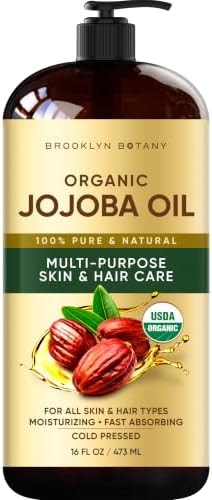 Brooklyn Botany Cold-Pressed Organic Jojoba Oil | 16 Fl Oz | Hair | Face | Body | 100% Pure and Natural | Carrier Oil | Aromatherapy | Massage | Ayurvedic Hair Care | Hexane-Free