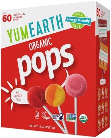 YumEarth Organic Pops Fruit Flavored Lollipops, 60 Count (Pack of 1)