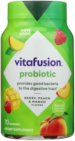 vitafusion Probiotic Gummy Supplements, Raspberry, Peach and Mango Flavors, Probiotic Nutritional Supplements With 5 Billion CFUs, 35 Day Supply, 70 Count