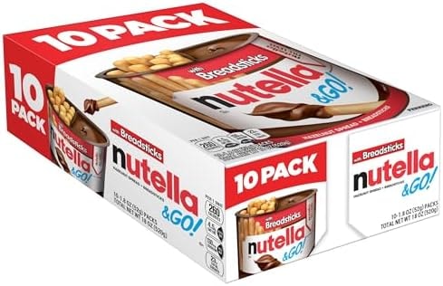 Nutella & GO! Chocolate Hazelnut Spread with Cocoa + Breadsticks, 10 Snack Packs, 1.8 oz Each