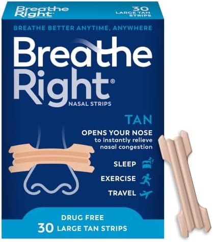 Breathe Right Nasal Strips, Relieves Nasal Congestion, Large, Tan, 30 ct