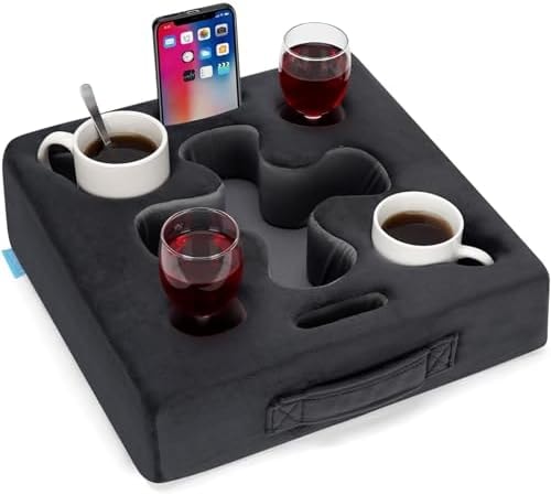 IGOHEALS Couch Cup Holder-Sofa Cup Holder Pillow Tray Caddy Cupholder Hearted for Bed, Rv, Tv, Car, Man Cave, Backseat for Remote, Drinks, Snacks (Square-Grey)