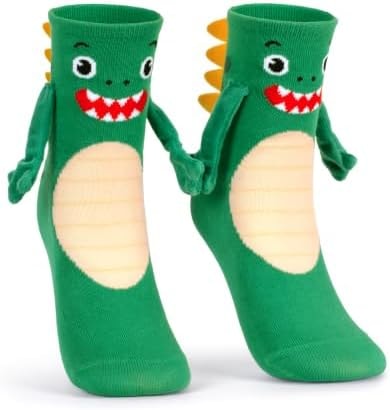 Crazy Socks for Kids Silly 3D Dinosaur Holding Hands Animal Crew Socks