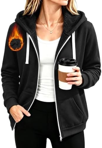 GEEK LIGHTING Women Zip Up Hoodie Sweatshirt Sherpa Fleece Lined Jacket
