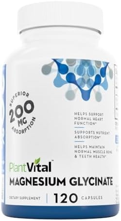 PlantVital Magnesium Glycinate 200mg - Supports Restful Sleep, Muscle & Nerve Function, Normal Heart & Bone Health - Feel Calm & Relax - Vegan, Third Party Tested, Gluten Free, Non-GMO - 120 Capsules