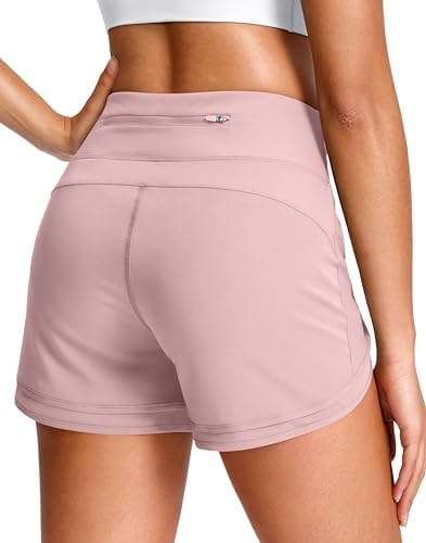 Soothfeel Women's 3" Athletic Running Shorts with Zipper Pockets(Pink, S)
