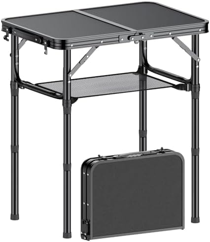 Folding Camping Table, 2 FT Folding Portable Camping Table, Outdoor&Indoor Picnic Table with 3 Adjustable Height Max 27.1",Lightweight Aluminum Camping Tables, Car Camping Essentials-Pure Black