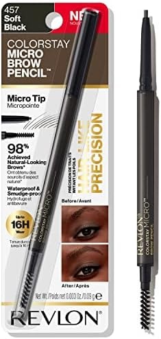 Revlon ColorStay Micro Eyebrow Pencil with Built In Spoolie Brush, Infused with Argan and Marula Oil, Waterproof, Smudgeproof, 457 Soft Black, 0.003 oz
