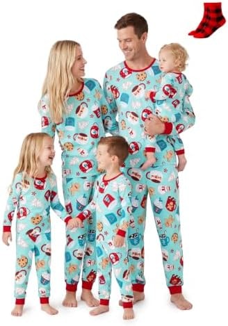 PATPAT Christmas Pajama Set for Family - Matching Holiday Sleepwear Perfect for Family Photos, Christmas Morning, and Holiday Parties, Gingerbread Blue, Pet, Small