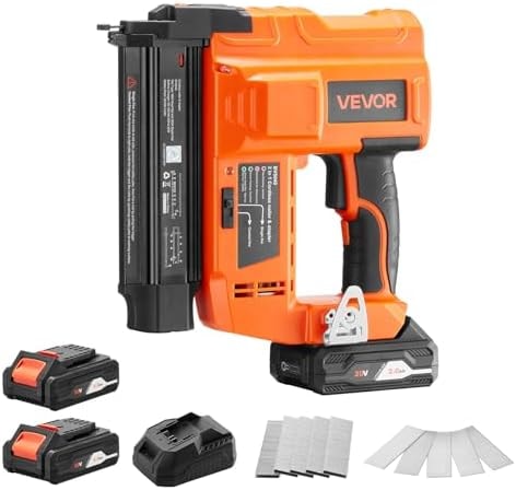 VEVOR 2-in-1 Cordless Brad Nailer, 18 Gauge, 20V Battery Powered Nail Gun and Staple Gun, with 500 pcs Nails, 500 pcs Staples, 2 x 2.0 Ah Li-ion Batteries, Charger, for Home Improvement, Woodworking