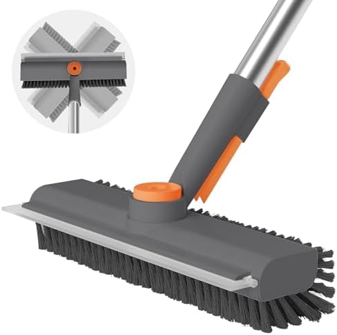 AIR U+ Floor Scrub Brush with Long Handle, 3-in-1 Rotating Head & Squeegee