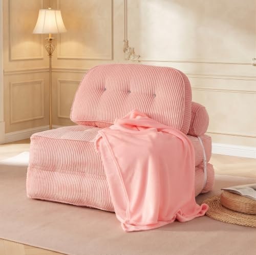 NESLAKO Pink Boneless Chair Bed with Pillow & Blanket, Foldable Sofa Bed