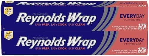 Reynolds Wrap Aluminum Foil Pack, Aluminum Foil Roll Double Pack, Easily Moldable Around Food for a Tight Seal, Great for Covering Dishes and Storing Leftovers, 2 Pack, 175 Sq. Ft. Rolls
