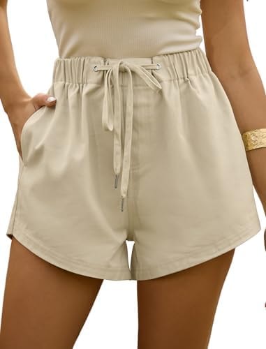 ZAFUL Women's Shorts Casual Comfy Cotton Shorts with Pockets Beige