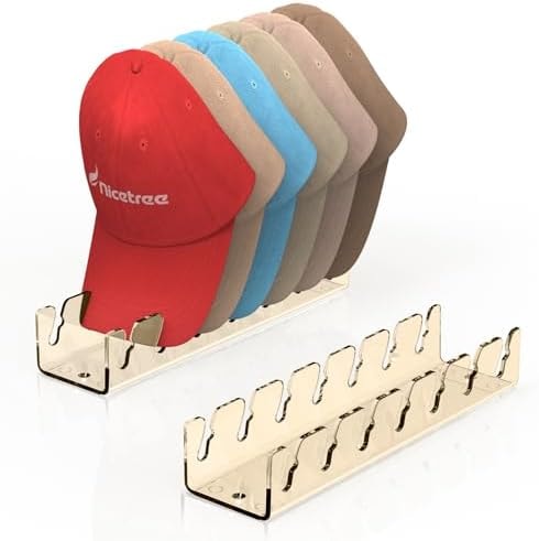 Nicetree Hat Organizer for Baseball Caps, 2 Pcs No Install Acrylic Hat Racks for 14 Baseball Caps Storage, Hat Stand for Caps Display and Organizer for Dresser, Bedroom, Closet, Office