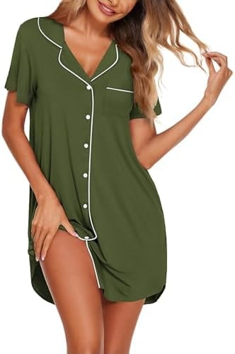 Ekouaer Nightgowns for Women Button Down Night Gowns Short Sleeve Sleepwear
