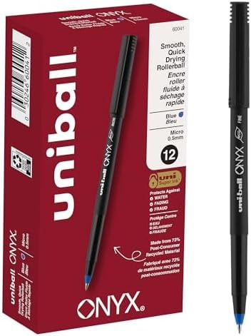 Onyx Roller Ball Stick Dye-Based Pen, Blue Ink, Micro, Dozen
