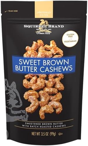 Squirrel Brand Sweet Brown Butter Cashews, 3.5 oz Resealable Bag