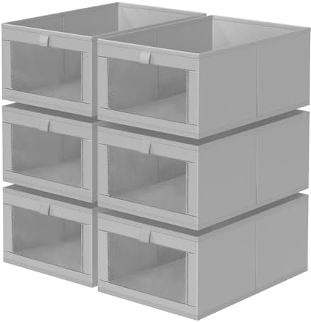 Criusia 6 Pack Linen Closet Organizers and Storage, Large Linen Closet Baskets for Organization, Foldable Storage Containers for Toys, Clothing, Towels, Jeans, Books, Shelves, Grey