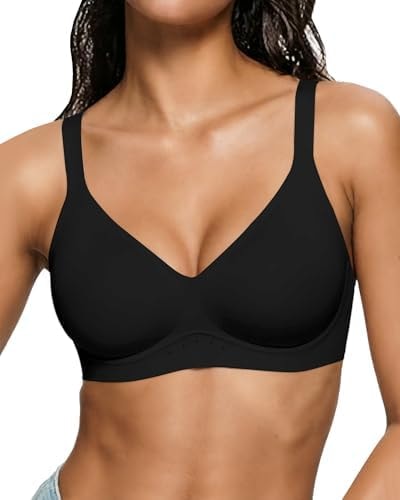 As Fairy Bras for Women Wireless Wirefree Jelly No Underwire Full Coverage Seamless Comfortable Breathable Bra(Pure Black 36C)