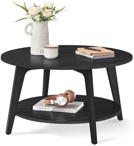 VASAGLE MAEZO Collection - Round Coffee Table, 2-Tier Center Table with Storage, Tapered Legs, Curved Transitions, 31.5 Dia. x 17.7 H Inches, Easy Assembly, for Living Room, Charcoal Gray ULCT243B22