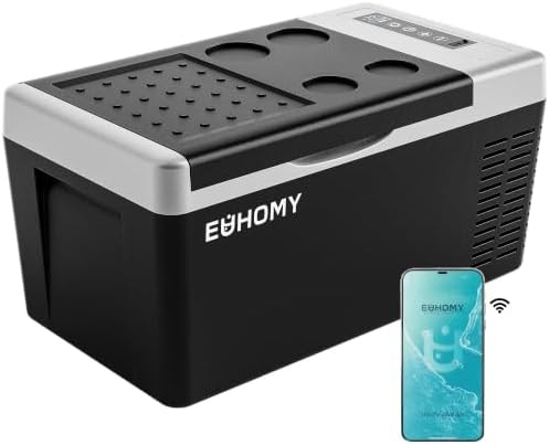 EUHOMY 12 Volt Refrigerator, 19QT(18L) Compressor Electric Cooler APP Control, Car Fridge -4℉~68℉, Portable Refrigerator 12/24V DC 110-240V AC, Portable Freezer for Camping, Boat, Travel