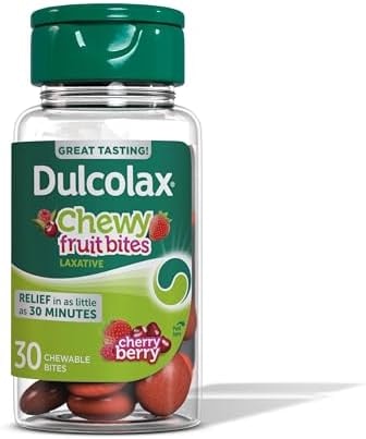 Dulcolax Saline Laxative Chewy Fruit Bites, Fast-Acting Laxative & Gentle Constipation Relief, Cherry Berry Flavor, Magnesium Hydroxide 600 mg, 30 Count