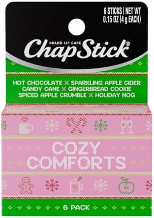 ChapStick Stocking Stuffers Cozy Comforts Lip Balm Holiday Gift Set, Moisturizing Daily Lip Care For Dry, Chapped Lips, Soothing Hydration, Limited Edition Cozy Flavors, 6 Pack Variety, 0.15 OZ EA