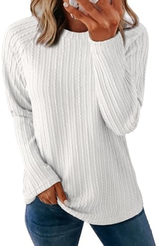 Dokotoo Long Sleeve Shirts for Women Spring Outfits Business Casual Womens Plus Size Tops Trendy Cute Blouses Tunic Sweaters Dressy Fashion 2026 Tshirts Ladies Teacher Knit Basic T Shirts White