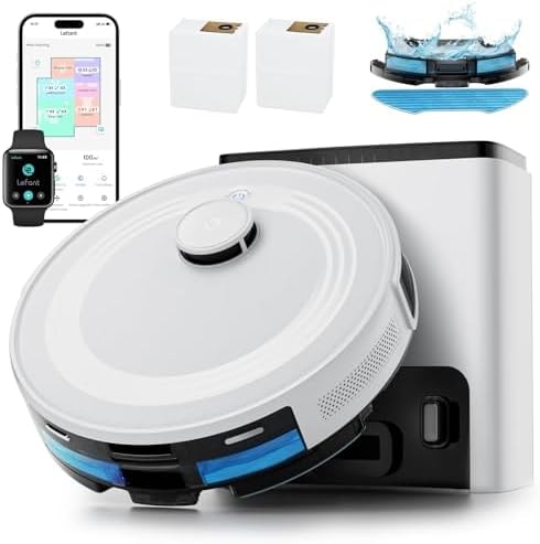 Lefant Robot Vacuum and Mop,75-Day Self-Emptying,6000Pa Powerful Suction,Customized Cleaning,Home Mapping, 140 Min Runtime, Roller Brush for Carpet,2.4G/5G WiFi/Alexa/APP/iWatch,M2 Plus