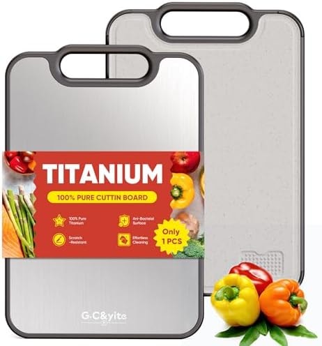 G.C&yite Titanium Cutting Board for kitchen, 2-in-1 Pure Titanium Chopping Board with Wheat Straw PP for Food Safety, Lightweight No Toxic, Kitchen Gifts 15.5" x 10.5", 1-Pcs (Dark Gray)