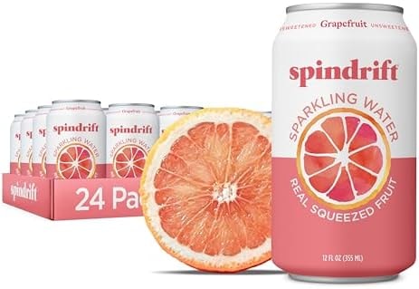 Spindrift Sparkling Water, Grapefruit Flavored, Made with Real Squeezed Fruit, (Only 15 Calories per Can), 12 Fl Oz (Pack of 24)