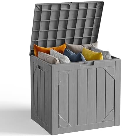 MAKE CHANGES 30 Gallon Outdoor Storage Box, Waterproof Resin Deck Box Organizer for Patio Cushion Storage, Lockable Outside Container for Garden Tools