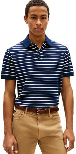Tommy Hilfiger Men's 1985 Classic Short Sleeve Polo, Carbon Navy/Ivory Petal X-Large