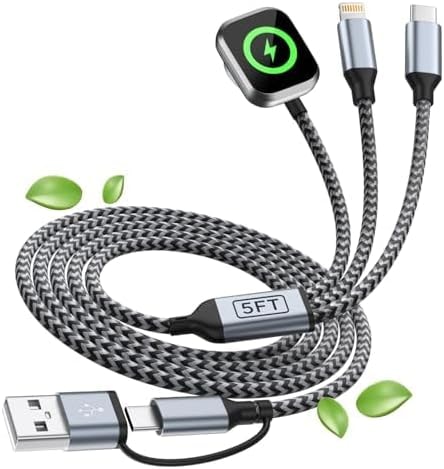 3 in 2 USB A/USB C Cable for iWatch Charger, Multi Charging Cable 2Pack 5FT