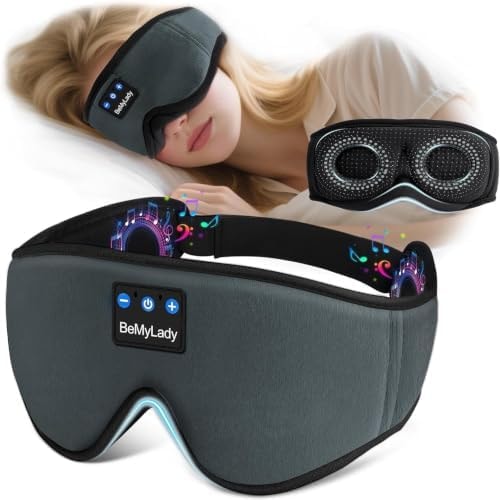 Sleep Mask with Bluetooth Headphone,100% Blackout, Zero Eye Pressure, Grey