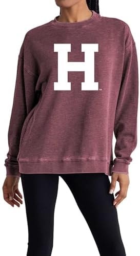 chicka-d Women's Oversized Dropped Shoulder Crewneck Fleece Sweatshirt | NCAA Primary Team Icon Team Color, Harvard Crimson, Team Color, Small