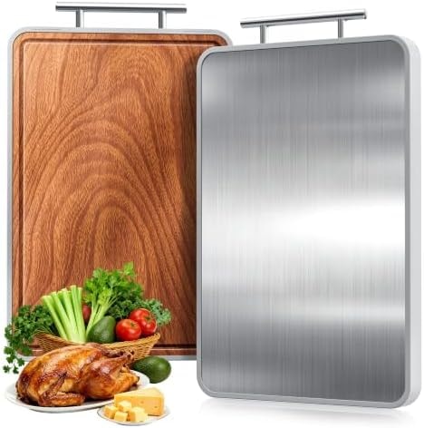 Titanium Cutting Boards For Kitchen,Ebony Wood Cutting Board,Double Sided Metal Chopping Board With Handle And Juice Groove, Idea Kitchen Appliances For Meat And Charcuterie
