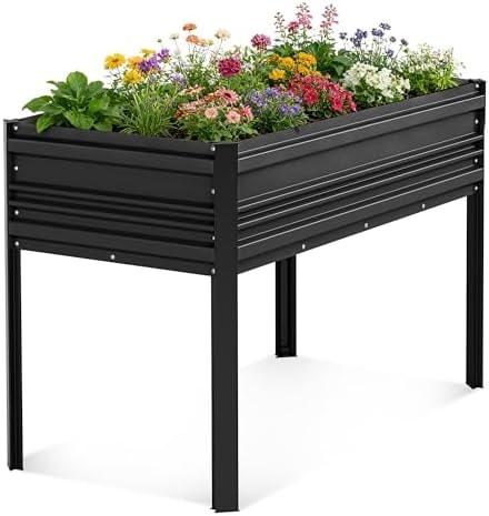 WORKPRO 48x24x32in Outdoor Galvanized Raised Garden Bed with Legs, 600LB Elevated Planter Box for Vegetable, Flowers, Herbs, Black