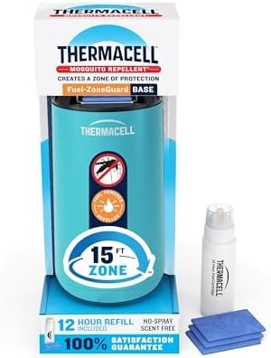 Thermacell Fuel-ZoneGuard Base Fuel Powered Mosquito Repeller; 15-Foot Zone of Scientifically Proven Outdoor Protection; Patio Shield; 12-Hr Refill; DEET-Free; Bug Spray Alternative; Glacial Blue