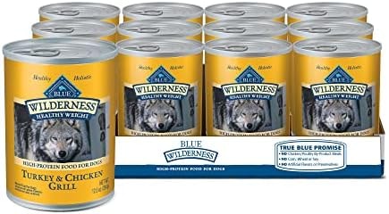 Blue Buffalo Wilderness Adult Wet Dog Food, Healthy Weight, High-Protein and Grain-Free, Turkey & Chicken Recipe, 12.5-oz. Can