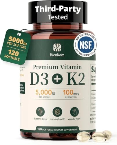 BienRaíz Vitamin D3 K2 5000IU, All-Trans MK-7 100mcg, 120 Softgels