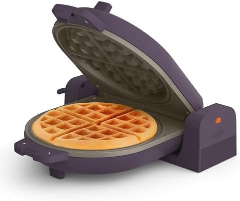 bella Flip-n-Store Waffle Maker, EverGood™ Ceramic Nonstick Coating, Fits-anywhere™ Kitchenware, Power Indicator Light & Touch Handle, 7” Wide & 1" Deep Plates, 1000 Watt, Plum