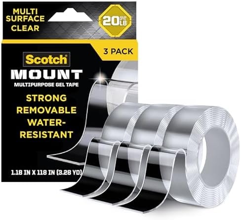 Scotch-Mount Multi-Purpose Gel Mounting Tape, Clear, 1 Roll, 1.18 in x 118 in, Holds up to 20 lb, Strong Holding Power 420-3M-3ES